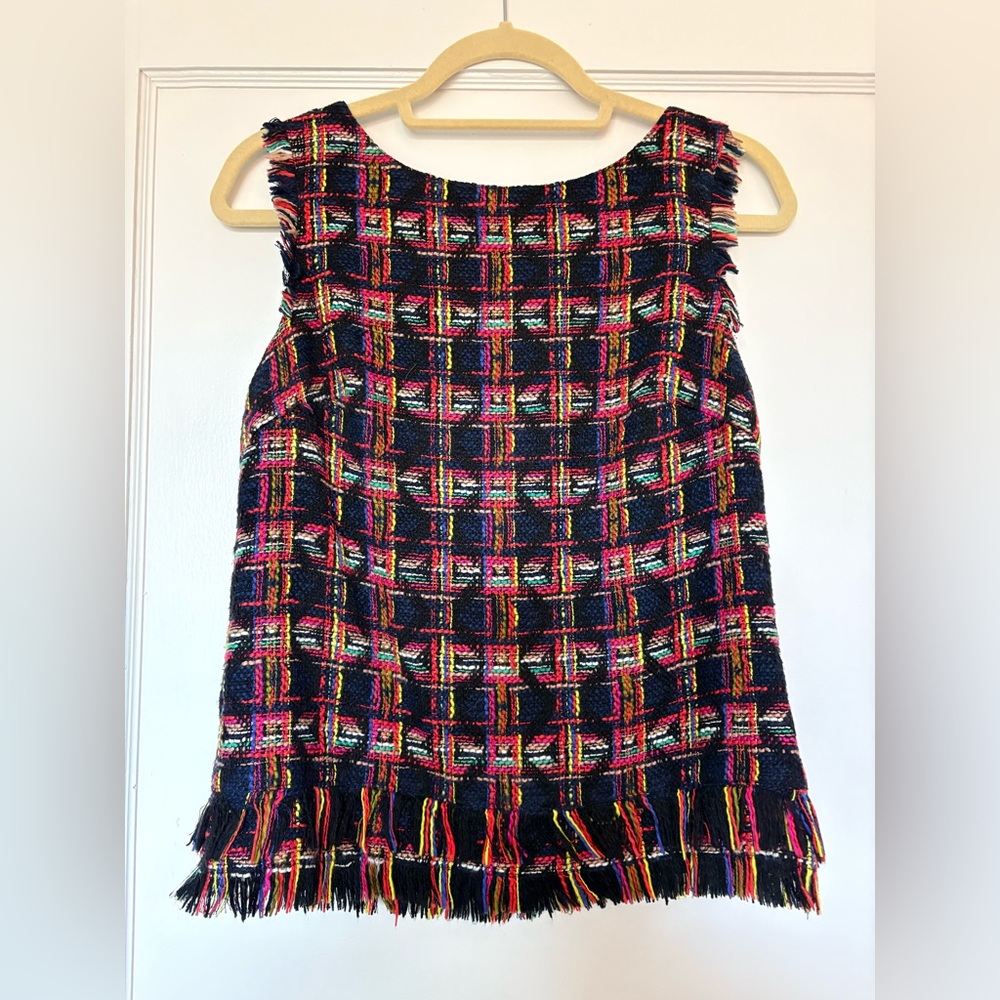 Trina Turk Multicolor Tweed Top with Fringe